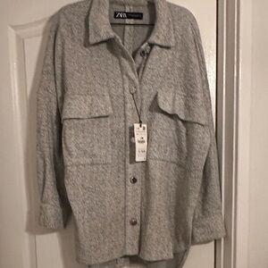Zara Gray Textured Utility Button-Up Jacket